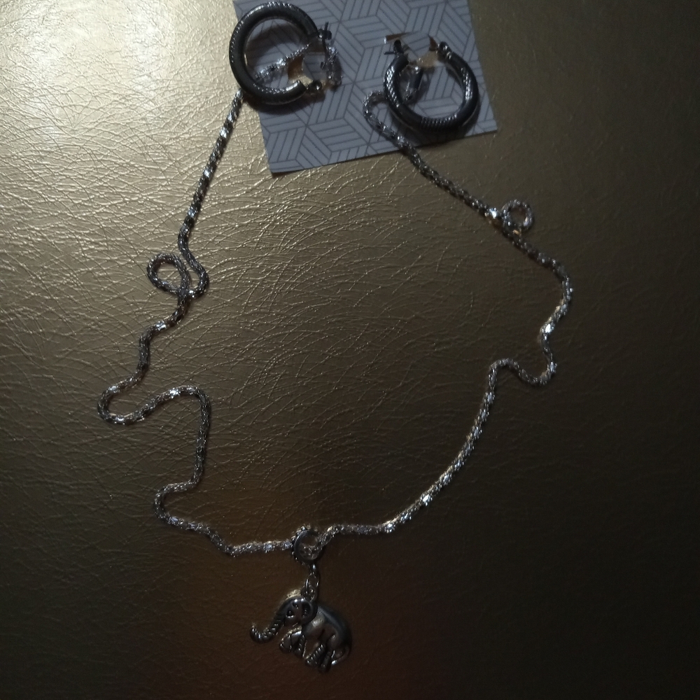 Silver Elegant Elephant & Simple Earrings Set Design By Me.